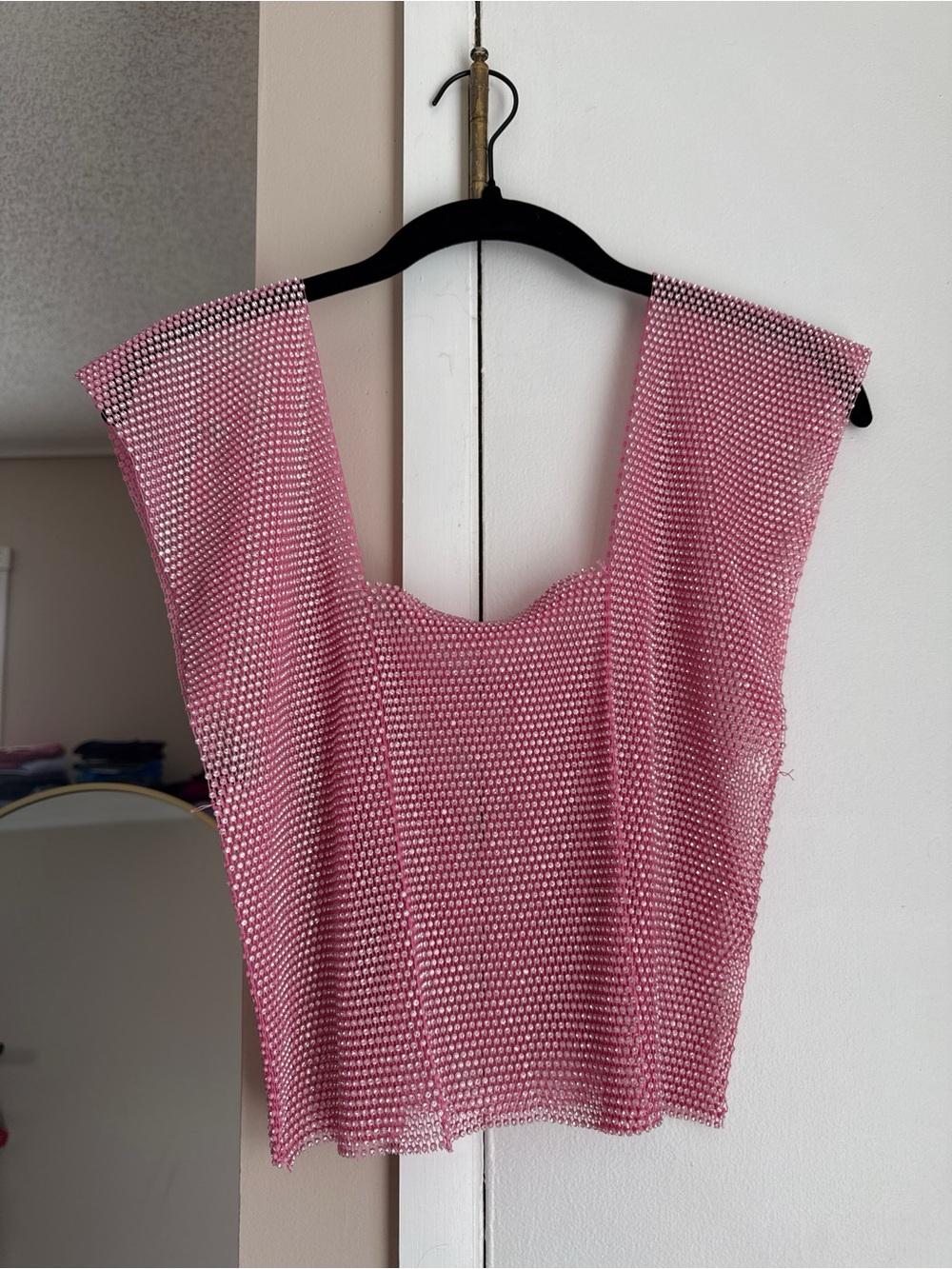 Pink Rhinestone Mesh Crop Top